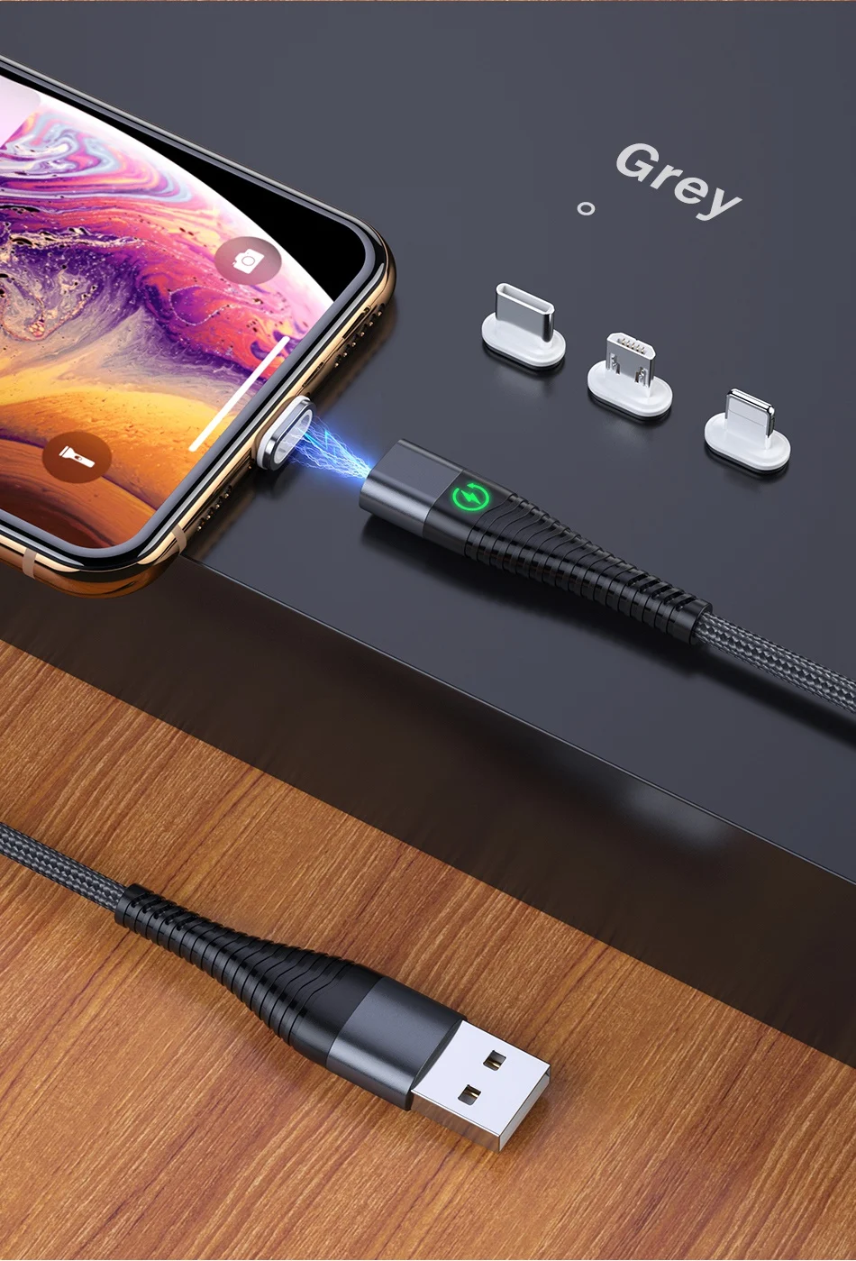 ROCK светодиодный светильник Магнитный зарядный кабель Micro USB кабель для iPhone XR XS Max X магнитное зарядное устройство usb type C зарядный провод шнур 1 м 2 м