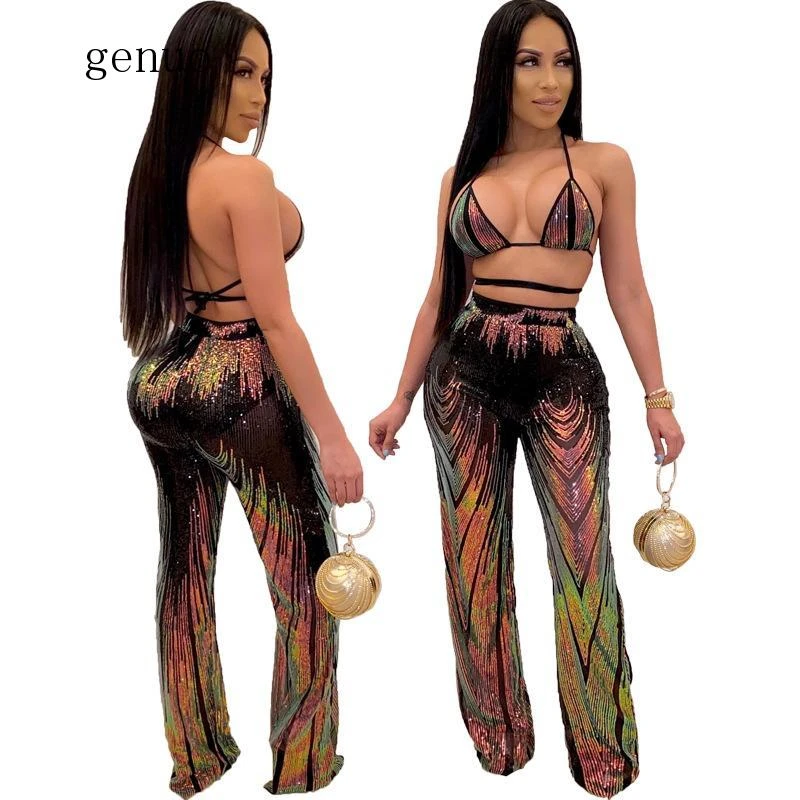 2 piece sequin jumpsuit