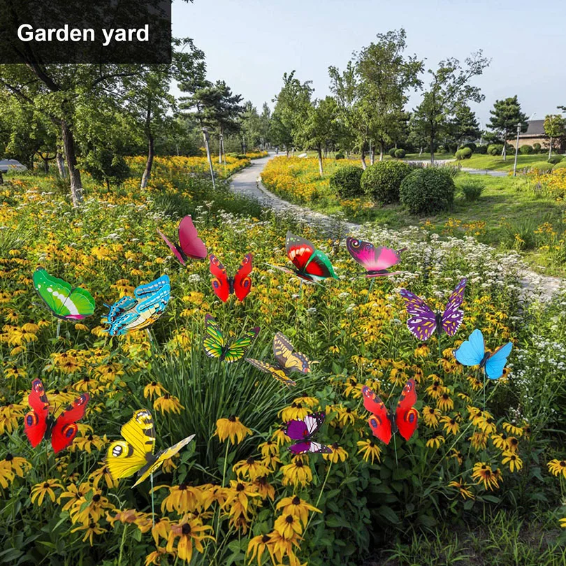 3D Simulation Butterflies Garden Yard Planter Colorful Butterfly Stakes Decoracion Outdoor Decor Flower Pots Decor 5-24Pcs/Set Butterfly Decoration Garden Art Decor