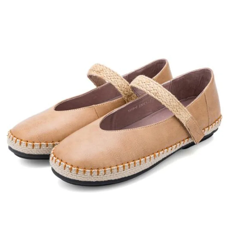 

Women Flats Spring Women Genuine Leather Shoes Buckle Strap Round Toe Casual Office & Career soft Retro shoes for women 2023