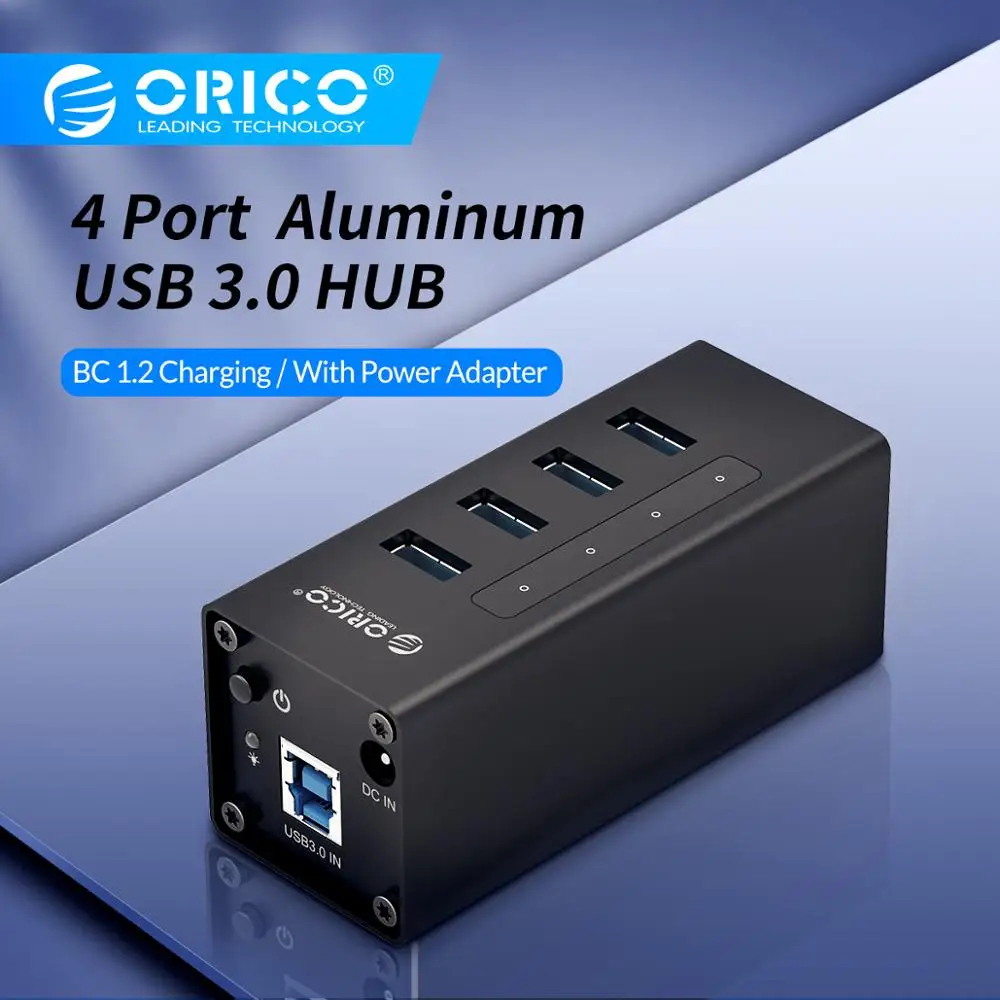  ORICO USB HUB soporte BC1.2 carga aluminio 4 puertos USB3.0 divisor con 12V2A adaptador de corrient