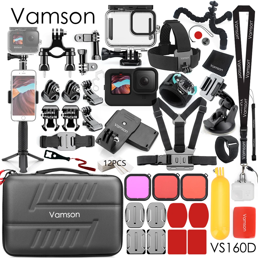 Vamson for GoPro Hero 9 Accessories Kit Waterproof Housing Case Set for Go Pro Hero 9