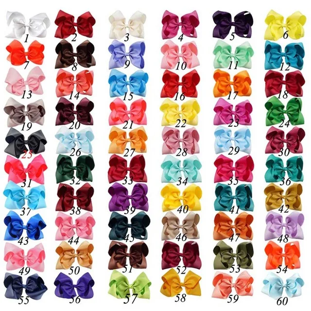 Multicolor 60 шт./лот, 8 дюймов, ручная работа, большой бант для волос для девочек, детский бант из корсажной ленты с зажимами, бутик, большие аксессуары для волос - Цвет: Multicolor