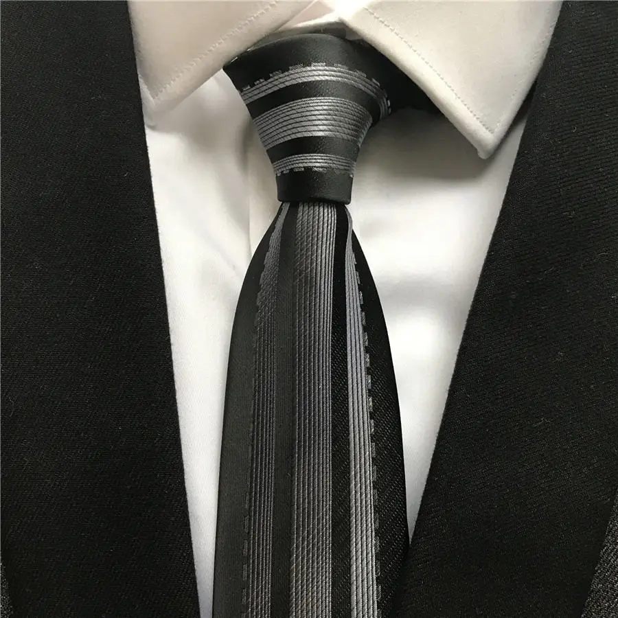 

2023 Men's Ties Jacquard Woven Neck Tie Black with Dark Gray Stripes Neckties Gravata for Men Gift
