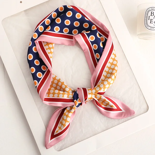 Sweet Love Print Women Small Silk Scarf Handle Bag Ribbons Female Head Scarves Sharp angle Green 90*10cm 57