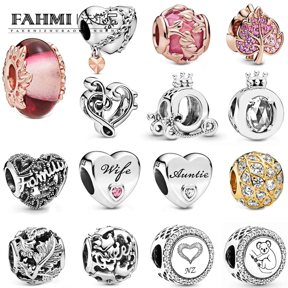 

2019 Autumn New Notice Sparkling Pattern Heart Koala Leaves Crown Carriage Clef Family Heart Charm Women's DIY Rose Beads