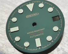 Pièces de montre cadran lumineux vert/noir, 28.5mm, cadran de fenêtre de date, adapté au mouvement automatique NH35