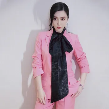 

Women's pink double-breasted suits set female fashion slim suits women's casual suit 2piece set suit blazer with pants recommend