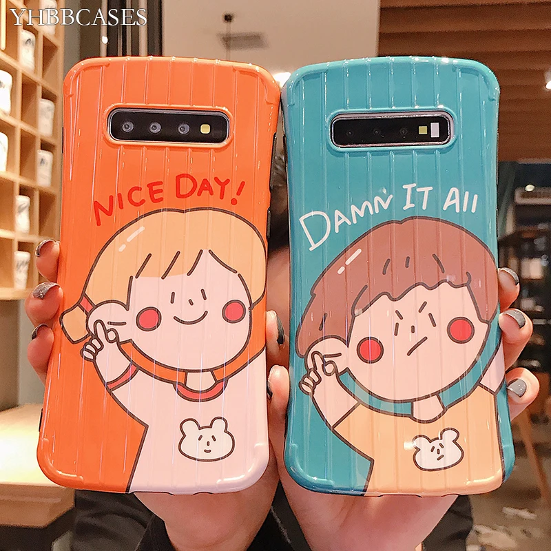 Тонкие Чехлы YHBBCASES 3D для чемоданов мягкие чехлы Samsung Galaxy S10 Plus S8 S9 милый мультяшный
