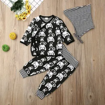 

0-18M Newborn Infant Baby Boy Girl Outfits Cartoon Monkey T-shirt Tops Pants Hats 3Pcs Cotton Warm Autumn Baby Clothing Unisex