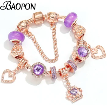 

BAOPON Silver Plated Crown Pendant Charm Bracelets & Bangles For Women Purple Beads Bracelet Jewelry Gift Pulseira Feminina