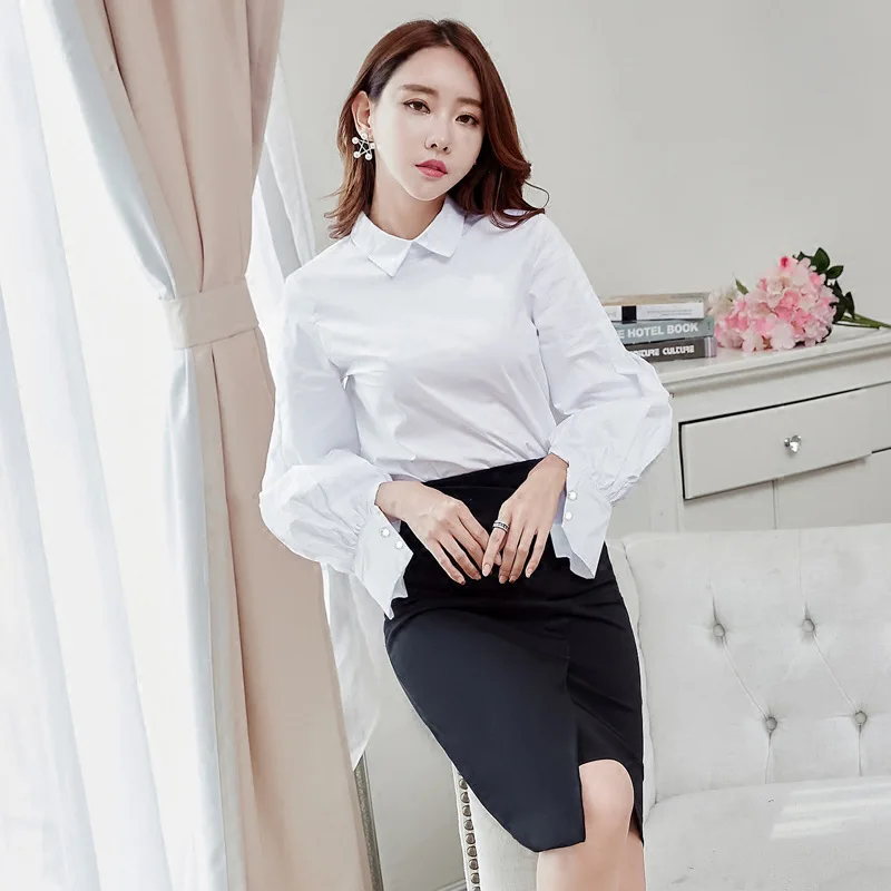 

2019 Spring New Style Dress Outfit Korean-style Shirt + Skirt Irregular Slit Skirt High-waisted Two-Piece 948