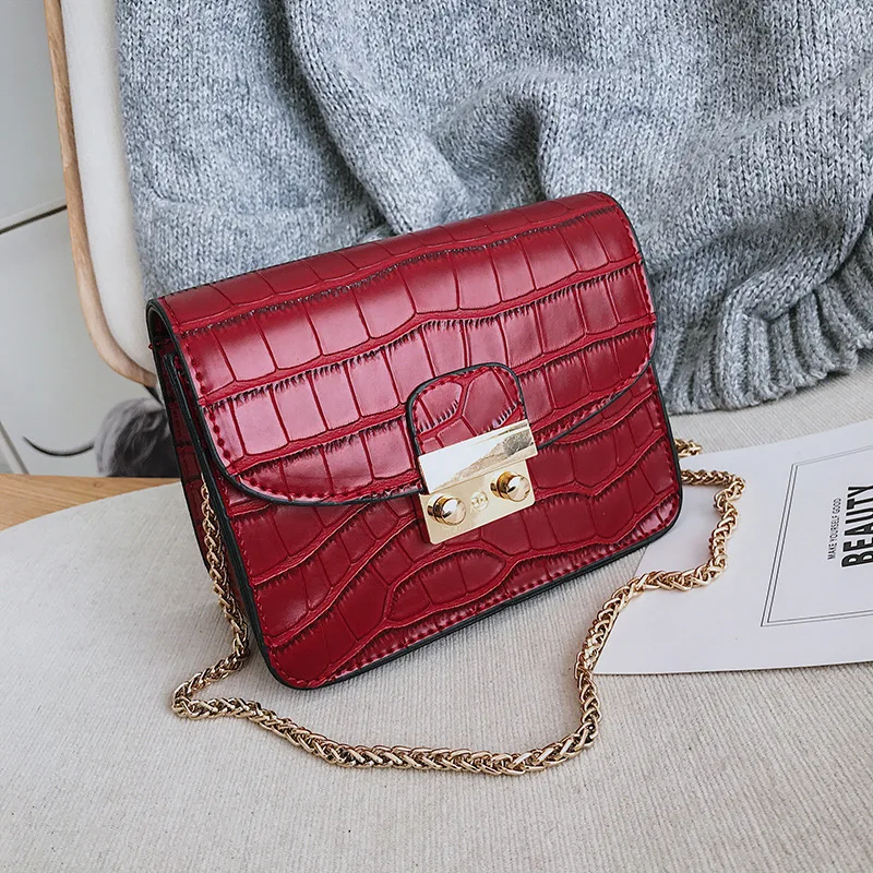 

2019 New Style Classic Crocodile Pattern Square Sling Bag Pig Nose Lock Shoulder Oblique WOMEN'S Bag