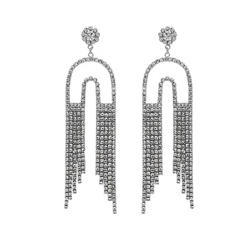 

Simple rhinestone tassel long earrings women's fashion earrings women