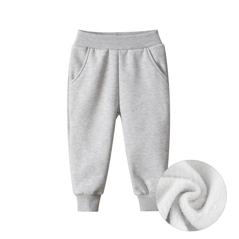 2024 Children Trousers for Boys Autumn Winter Fleece Thickening Solid Blue Black Grey Sport Casual Long Pants for 1-9 Years 2