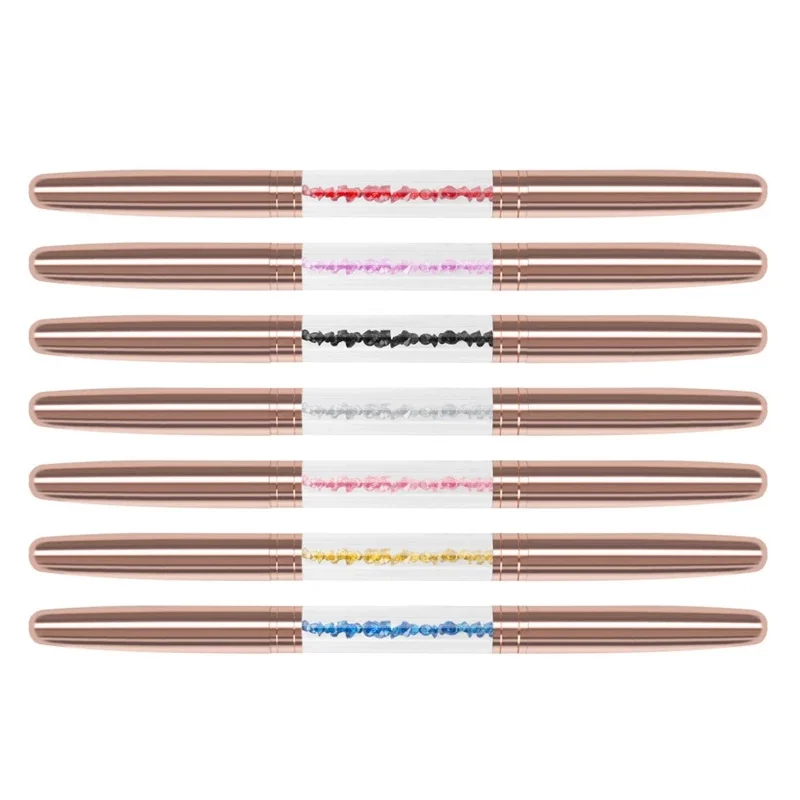 

1PC Rose Gold Manual Double Crystal Acrylic Tattoo Pen With Cap Microblading Permanent Makeup Eyebrow Tool 2 Usage Fog Round Nee