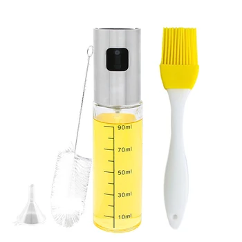 

Stainless Steel Glass Spray Oil Bottle Set 100ml Scale Spray Bottle+Silicone Brush+ Funnel+Clean Brush Kichen Tool 3/4pcs