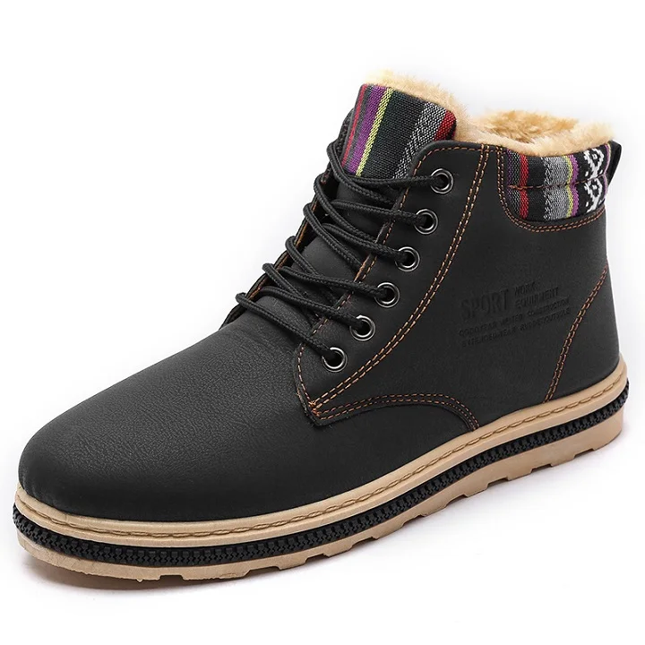 PUPUDA/зимняя хлопковая обувь с высоким берцем; модные уличные кроссовки; мужские удобные теплые мужские повседневные туфли; классические мужские туфли - Цвет: Черный