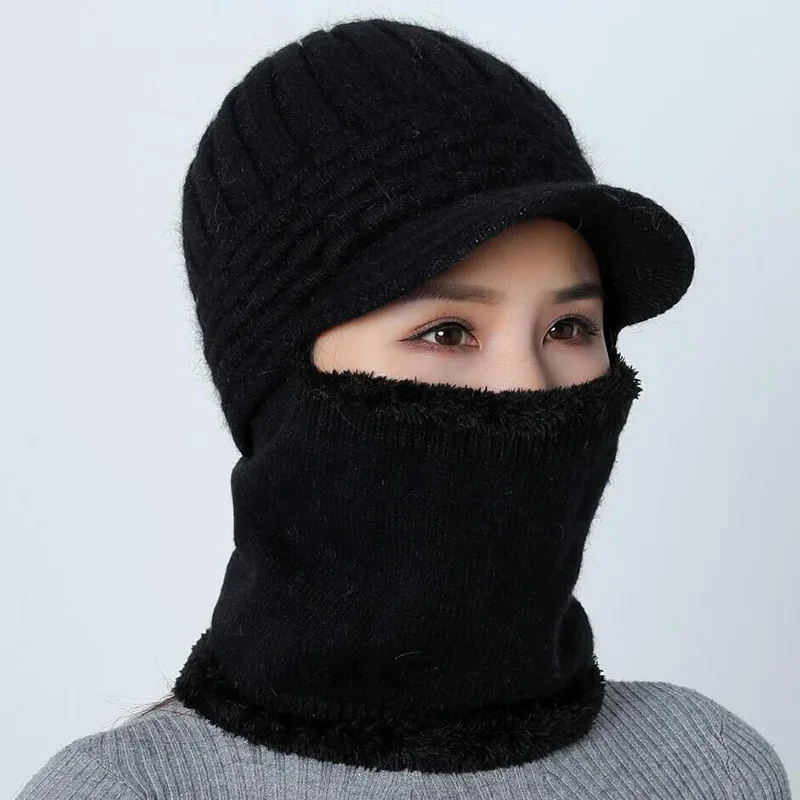 Модная зимняя вязаная шапка женская шарф маска Балаклава Skullies Beanies шапки для женщин теплый мягкий шерстяной мех шапка шапочка шапки
