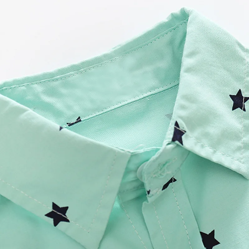 Hot Selling Childrenswear Baby Boy Young Children Five-pointed Star Printed Pattern 2 Color Fold-down Collar Long-sleeved Shirt
