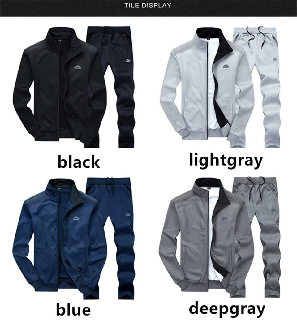 Tracksuits Men Polyester Sweatshirt Sporting Fleece Gyms Autumn Jacket+ Pants Casual Men's Track Suit Sportswear Fitness