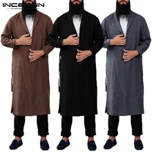 INCERUN, женский, мужской халат, сплошной цвет, длинный рукав, хлопок, одежда для сна, модный пояс, домашняя одежда, удобная, Повседневная Пижама