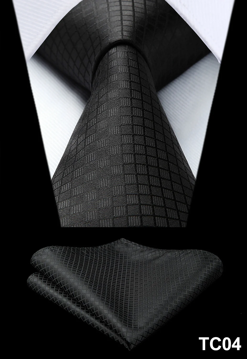  Party Wedding Men's Classic Plaid Check Polka Dot Woven Silk Necktie Handkerchief Set