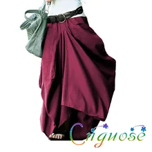 Винтажная модная повседневная Асимметричная Женская юбка макси из хлопка и льна, Большой карманный фонарик