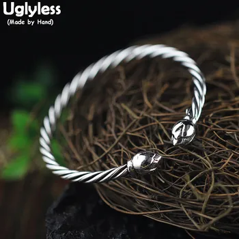 

Uglyless Real Silver 925 Sterling Silver Lotus Open Bangles Women Twist Bangles Ethnic Vintage Lotus Flower Fine Jewelry BA682