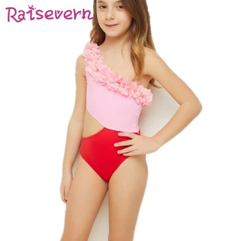 

RAISEVERN Flower Patchwork Hollow out Swimwear Parent Child One Piece Mom Daughter Bathing Suit Bottoms Thong Beach Triangle