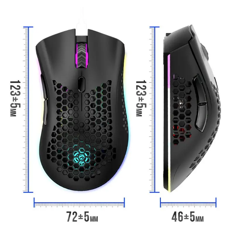 

Rechargeable RGB LED Optical Honeycomb Game Mice 1600DPI 2.4G USB Wireless Mouse R2JB