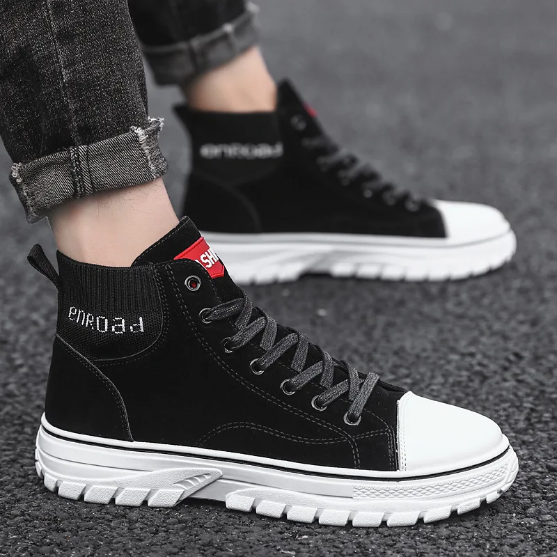 

2019 Autumn New Style MEN'S SHOES Korean-style Casual Online Celebrity Thick Bottomed Canvas Skate Shoes Cool Socks Mouth High S