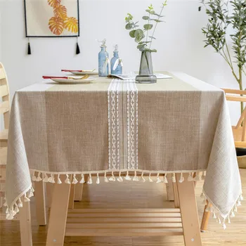 

Fashion Stripe Designs Solid Decorative Linen Tablecloth With Tassels Rectangular Wedding Dining Table Cover Tea Table Cloth