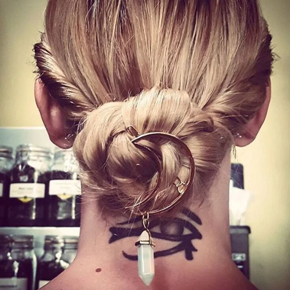 1 pc Moon Shape Hair Clips Fashion Boho Girls Crystal Barrette Jewelry Unique Women Casual Hair Clip Gifts Accessories