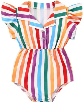 

Newborn Baby Girls One Piece Rompers Fly Sleeve Colorful Stripe Romper Jumpsuit Summer Outfits Kids Sunsuit 0-24M