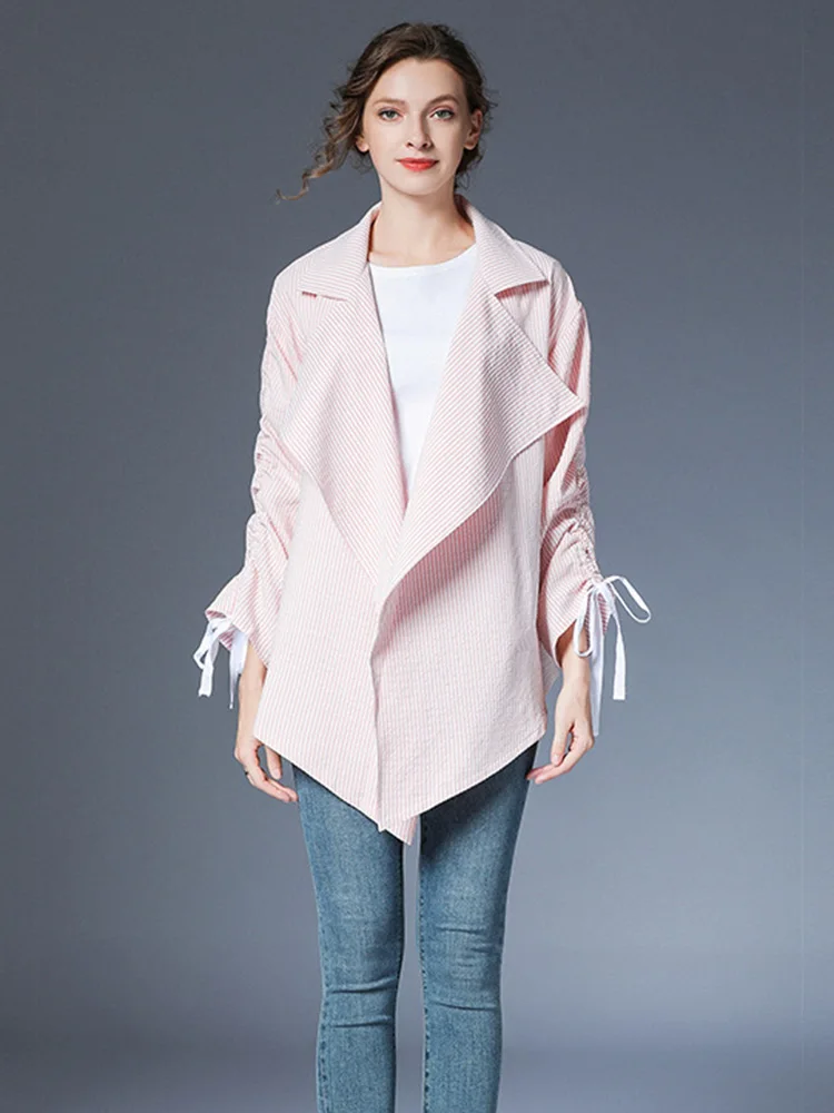 

Women's Jackets Pink Striped Europe And America 2020 New Spring Autumn Fashion British Style Designer Turn-down Collar Runway