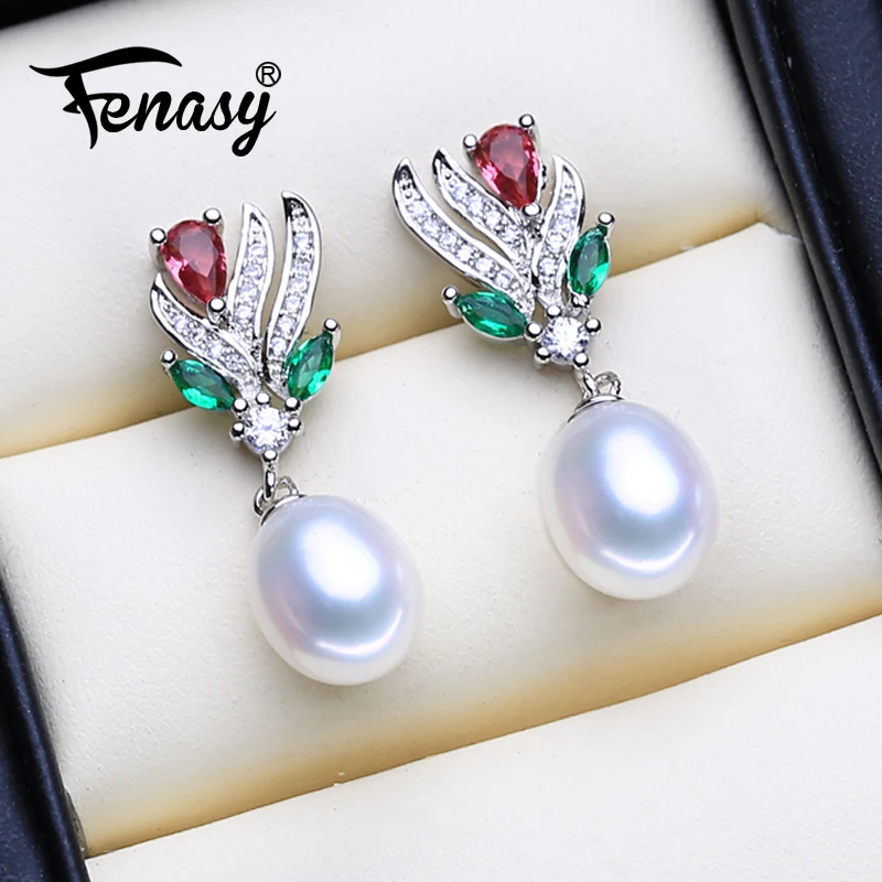 FENASY 925 Sterling Silver Stud Earrings Natural Freshwater Pearl Earrings For Women  Fashion Evening Party Wedding Fine Jewelry