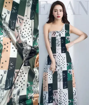 

Summer New Digital Print Crepe De Chine Brand 95%silk Fabric Dress 110CM Width 19 momme satin Fashion Cloth Diy Seiwng Free Sale
