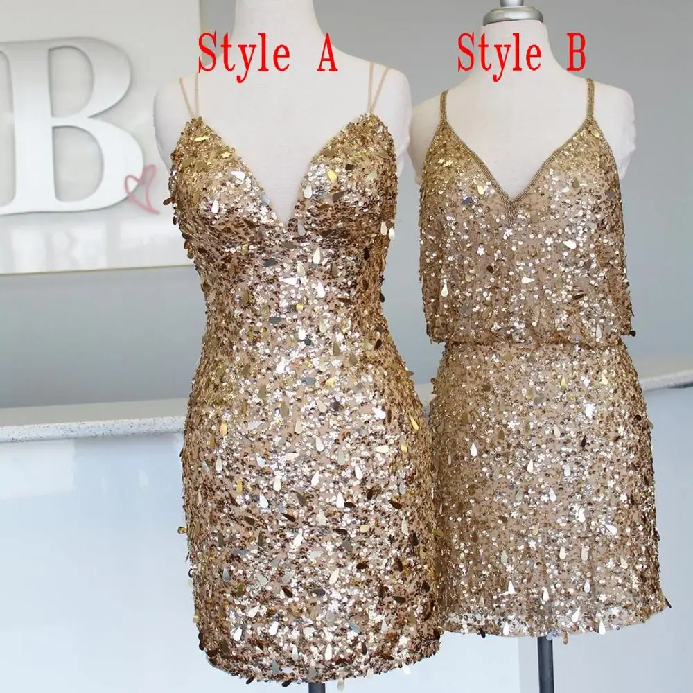 

Gold Sequins vestido de formatura 2020 Hoco Homecoming Dress Short/Mini vestidos de graduación with Staps Sequins Sheath Tassel