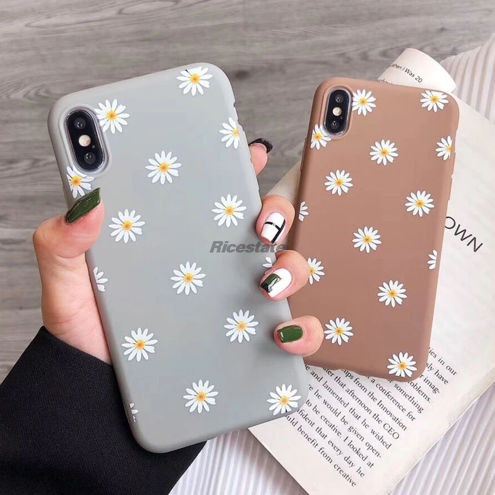 Art Floral Daisy Phone Case For iPhone X XR XS 12 Pro Max Flowers Case For iPhone 6 7 8 Plus 11 Pro Max SE Soft TPU Cover Cases