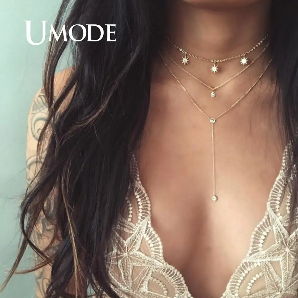 UMODE простые ожерелья для женщин и девочек, чокер, Слоистые ожерелья, кулон с Луной и звездой, вечерние подарки, модное ювелирное изделие Vsco
