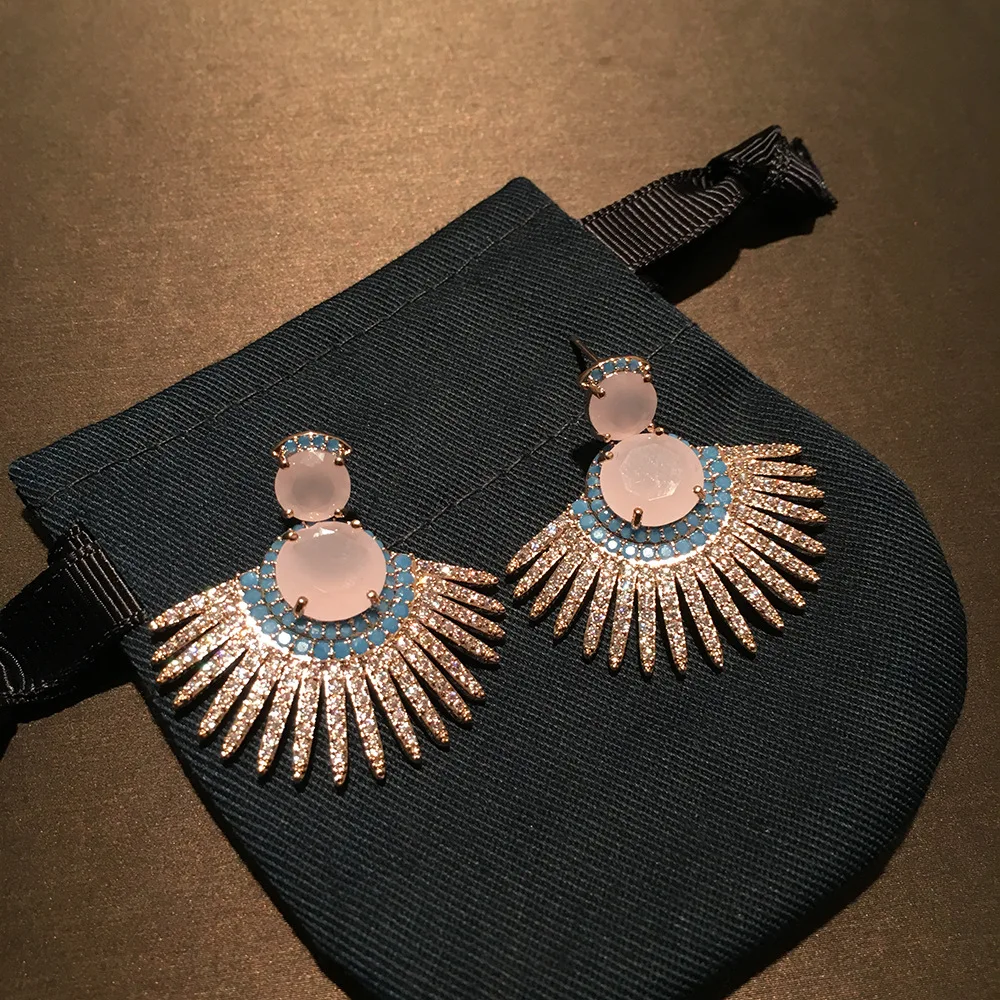 

Queen Lotus High Quality New Fan Shape Earrings For Women Drop Earrings AAA Zircon Fashion Jewelry pendientes mujer moda 2019