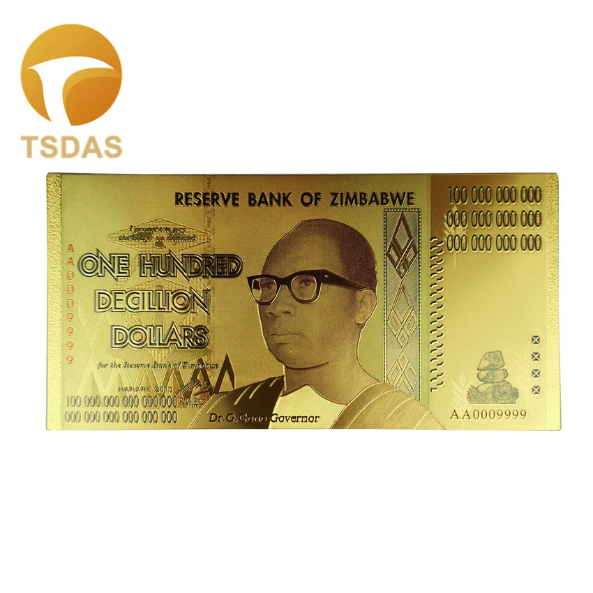 

Drop Shipping 1pc Zimbabwe Banknotes 100 Decillion Dollars Gold Fake Banknotes