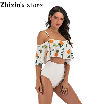 

2020 New Bikini Split High Waist Ruffle Sexy Bathing Suit Swimsuit With Chest Pad swimwear biquini Women Push-up Beachwear