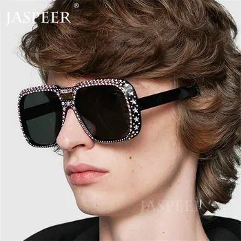 

JASPEER Sunglasses Men Women Brand Designer Square Black Transparent Vintage Male Sun Glasses UV400