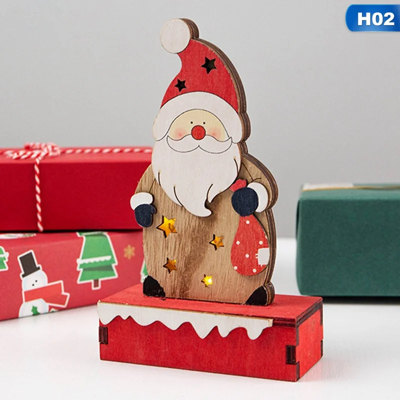 Christmas Ornaments New Wooden Elderly Snowman Decoration LED Illuminated Old Man Night Light Christmas Desktop Decoration