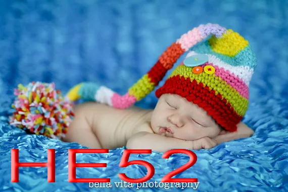 

Ffree Ahipping, Crochet Baby Long Tail Elf / Pixie Hat Newborn Hat Caps . Newborn Photography Props100% cotton size:0-3month