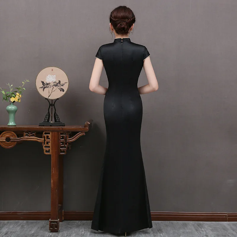 Сексуальное женское длинное платье Cheongsam с кружевными цветами летнее винтажное