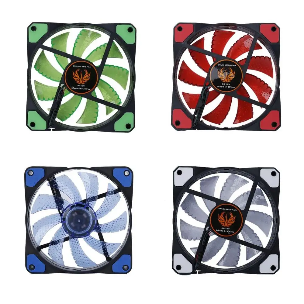 

120mm 15 LED Ultra Silent Computer PC Case Cooling Fan CPU Cooler 12V With Rubber Quiet Molex Connector 3/4Pin Plug Fans Cooler