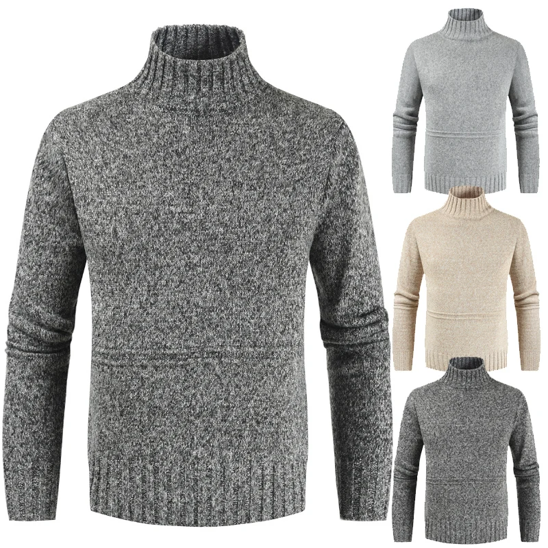 

Men 2019 Winter High Neck Thick Warm Cotton Sweater Pullovers Men Turtleneck Brand Pattern Knitwear Double Collar Sweater Men